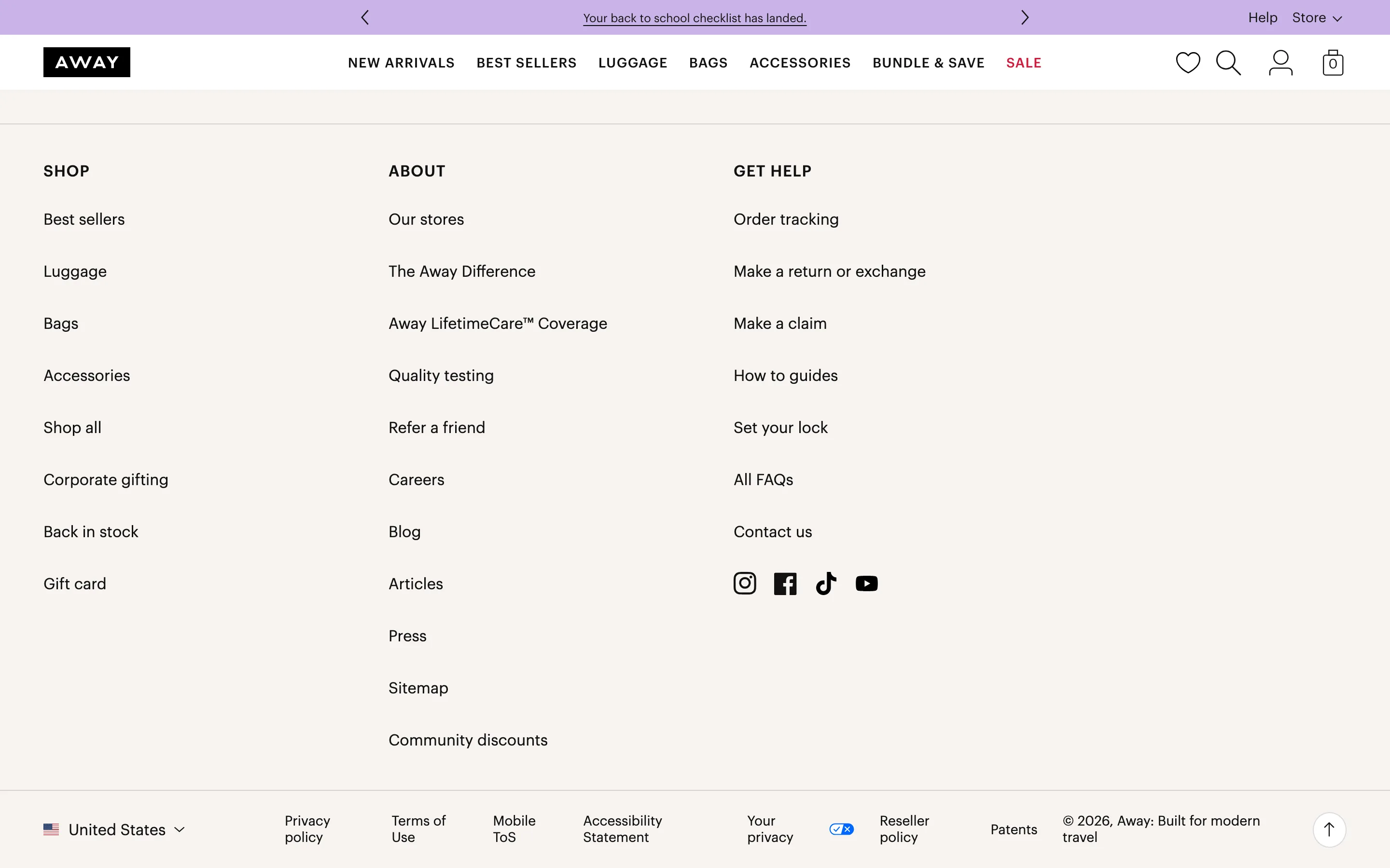 Footer Get Help column listing order tracking, returns and exchanges, warranty claims and lock setup as separate links